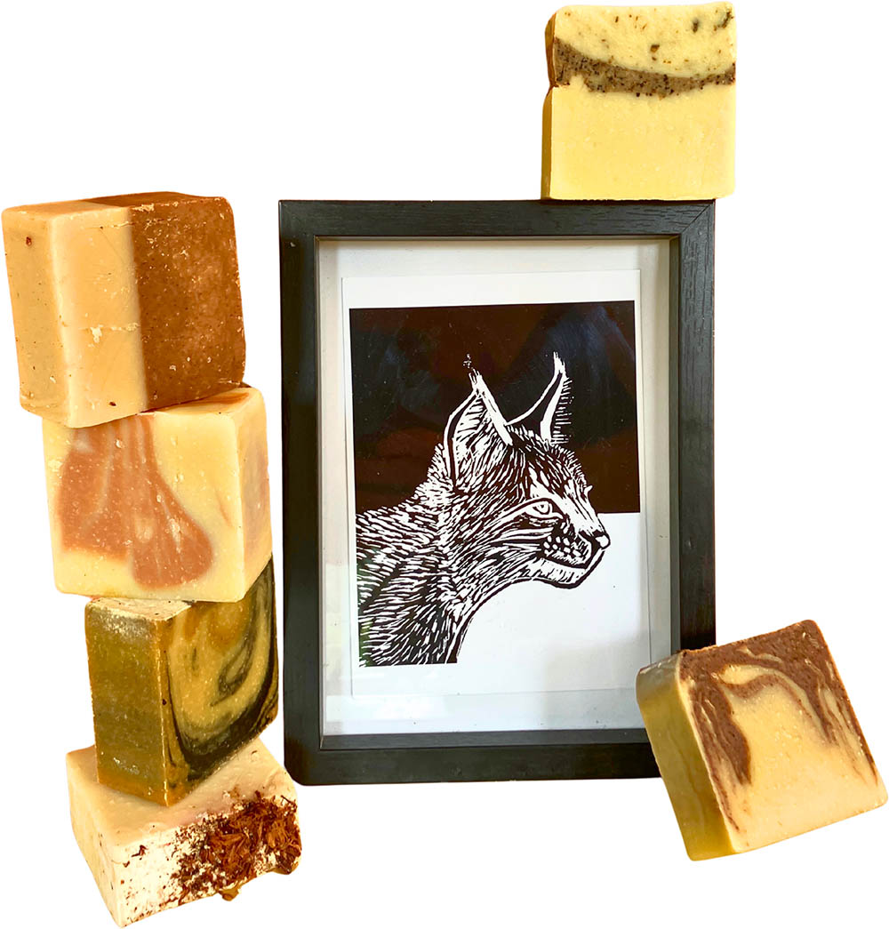 Cadre linogravure fait main-Lynx-Savonnerie Kaea