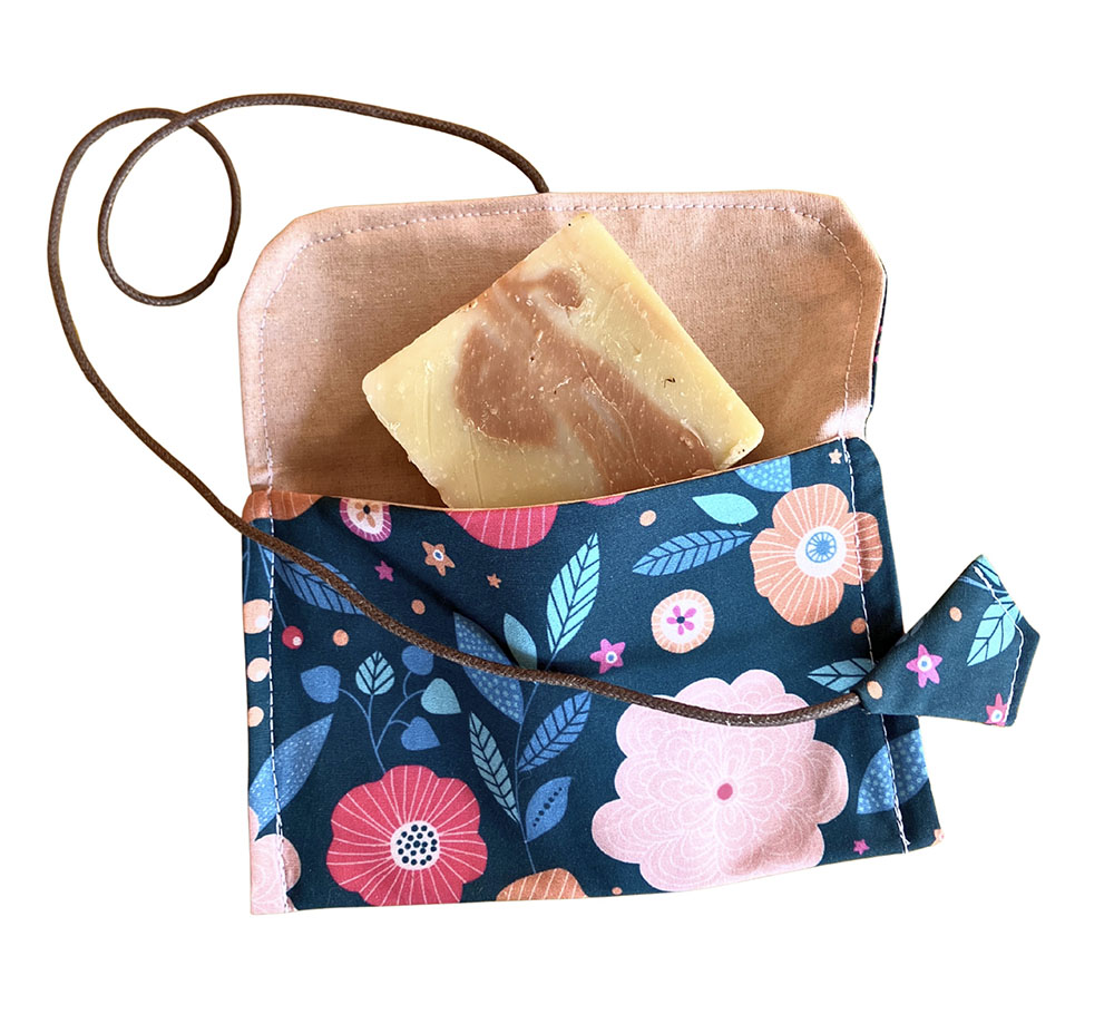 Pochette à savon coton Bio- bleu fleuri-Savons bio-Savonnerie KAEA